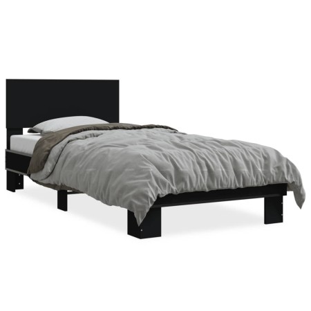 Estructura de cama madera de ingeniería y metal negra 75x190 cm de vidaXL, Camas y somieres - Ref: Foro24-845812, Precio: 72,...