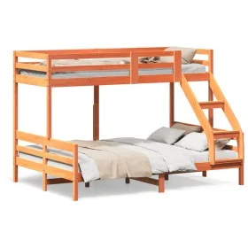 Solid wax brown pine wood bunk bed 80x200/140x200 cm by vidaXL, Beds and slatted bases - Ref: Foro24-3207184, Price: 358,41 €...