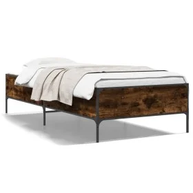 Engineered wood bed frame metal smoke oak 75x190 cm by vidaXL, Beds and slatted bases - Ref: Foro24-844993, Price: 71,24 €, D...