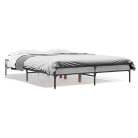 Sonoma gray metal engineered wood bed frame 135x190 cm by vidaXL, Beds and slatted bases - Ref: Foro24-845044, Price: 87,53 €...