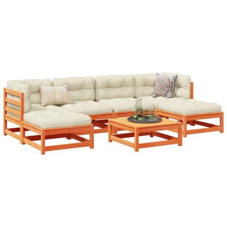 Set de sofás jardín 7 pzas con cojines madera pino marrón cera de vidaXL, Conjuntos de jardín - Ref: Foro24-3295823, Precio: ...