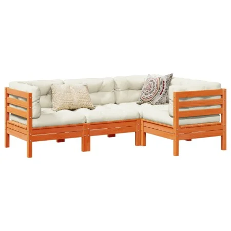 Set de sofás jardín 4 pzas con cojines madera pino marrón cera de vidaXL, Conjuntos de jardín - Ref: Foro24-3299416, Precio: ...
