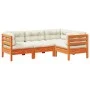 Set de sofás jardín 4 pzas con cojines madera pino marrón cera de vidaXL, Conjuntos de jardín - Ref: Foro24-3299416, Precio: ...