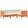 Set de sofás jardín 4 pzas con cojines madera pino marrón cera de vidaXL, Conjuntos de jardín - Ref: Foro24-3299416, Precio: ...