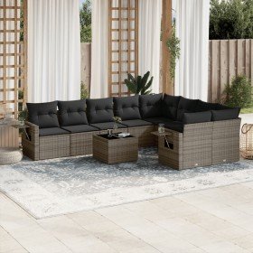 Set de sofás de jardín 10 pzas con cojines ratán sintético gris en Conjuntos de jardín | Comprar online en Foru.es