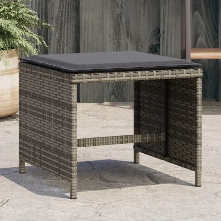 Gartenhocker mit Kissen 4 Stück aus grauem PE-Rattan 40x40x35 cm. von vidaXL, Hocker für den Außenbereich - Ref: Foro24-40074...