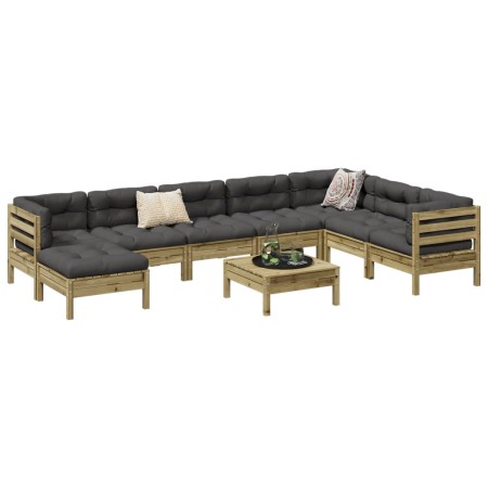 Set de sofás jardín 9 pzas con cojines madera pino impregnada de vidaXL, Conjuntos de jardín - Ref: Foro24-3299591, Precio: 8...
