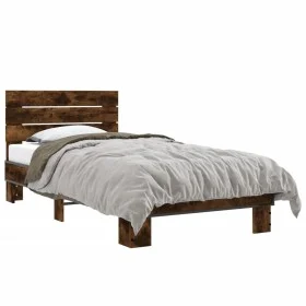 Engineered wood bed frame metal smoked oak 90x190 cm by vidaXL, Beds and slatted bases - Ref: Foro24-845754, Price: 90,04 €, ...