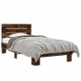 Estructura cama madera ingeniería metal roble ahumado 90x190 cm de vidaXL, Camas y somieres - Ref: Foro24-845754, Precio: 91,...