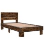 Estructura cama madera ingeniería metal roble ahumado 90x190 cm de vidaXL, Camas y somieres - Ref: Foro24-845754, Precio: 91,...