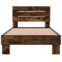 Estructura cama madera ingeniería metal roble ahumado 90x190 cm de vidaXL, Camas y somieres - Ref: Foro24-845754, Precio: 91,...