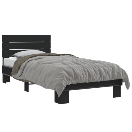 Estructura de cama madera de ingeniería y metal negro 90x200 cm de vidaXL, Camas y somieres - Ref: Foro24-845742, Precio: 96,...