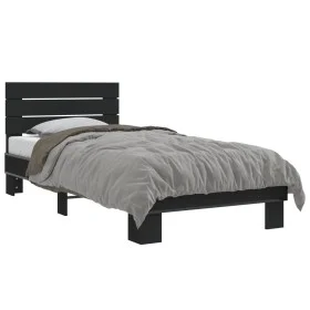 Estructura de cama madera ingeniería y metal negro 100x200 cm de vidaXL, Camas y somieres - Ref: Foro24-845737, Precio: 80,68...