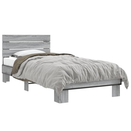 Estructura cama madera ingeniería metal gris Sonoma 100x200 cm de vidaXL, Camas y somieres - Ref: Foro24-845740, Precio: 72,5...