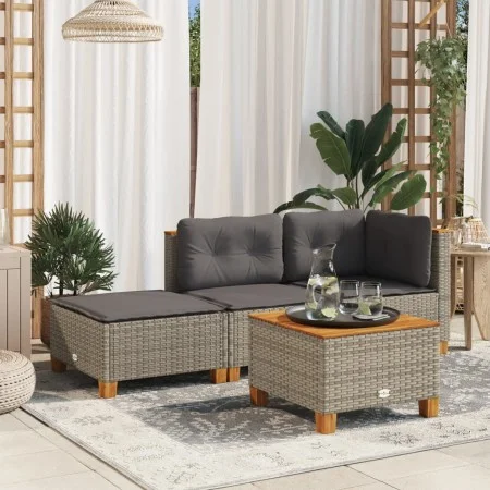 Gartenhocker und Kissen aus grauem synthetischem Rattan 63,5x56x32 cm. von vidaXL, Hocker für den Außenbereich - Ref: Foro24-...