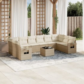 Set de sofás de jardín 11pzas con cojines ratán sintético beige en Conjuntos de jardín | Comprar online en Foru.es