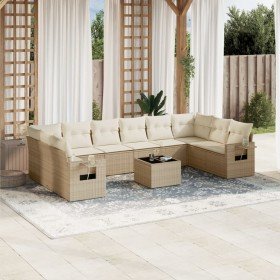Set de sofás de jardín 11pzas con cojines ratán sintético beige en Conjuntos de jardín | Comprar online en Foru.es