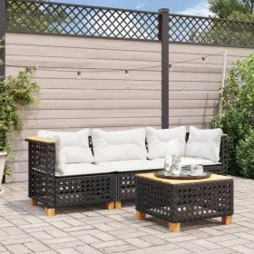 Dreisitziges Gartensofa mit schwarzen Kunststoff-Rattan-Kissen. von vidaXL, Outdoor-Sofas - Ref: Foro24-365938, Preis: 264,41...