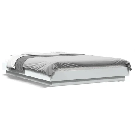 White engineered wood bed frame with LED 140x200 cm by vidaXL, Beds and slatted bases - Ref: Foro24-3281098, Price: 187,13 €,...
