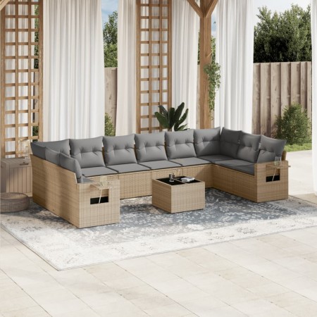 Set de sofás de jardín 11pzas con cojines ratán sintético beige en Conjuntos de jardín | Comprar online en Foru.es
