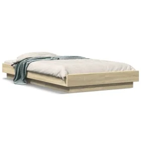 Sonoma oak wood bed frame with LED lights 90x190 cm by vidaXL, Beds and slatted bases - Ref: Foro24-3281149, Price: 148,19 €,...