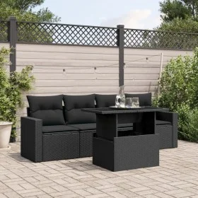 Set de muebles de jardín 5 pzas y cojines ratán sintético negro de vidaXL, Conjuntos de jardín - Ref: Foro24-3267095, Precio:...