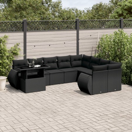 Set de sofás de jardín 10 pzas cojines ratán sintético negro de vidaXL, Conjuntos de jardín - Ref: Foro24-3268765, Precio: 73...