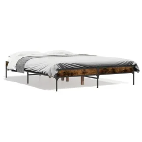 Engineered wood bed frame metal smoked oak 140x190cm by vidaXL, Beds and slatted bases - Ref: Foro24-845038, Price: 86,32 €, ...