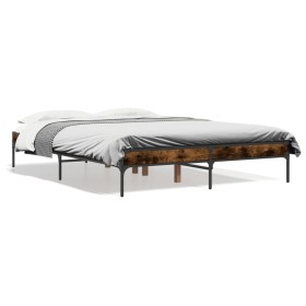 Estructura cama madera ingeniería metal roble ahumado 140x190cm de vidaXL, Camas y somieres - Ref: Foro24-845038, Precio: 87,...