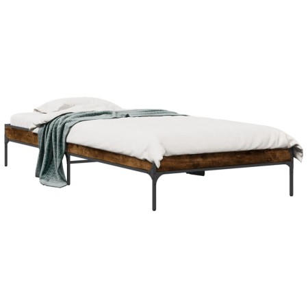 Estructura cama madera ingeniería metal roble ahumado 90x200 cm de vidaXL, Camas y somieres - Ref: Foro24-845033, Precio: 76,...
