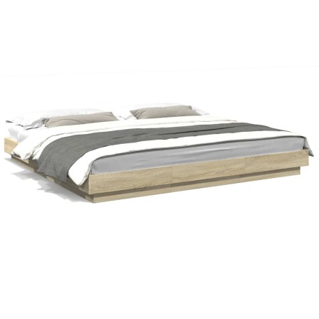 Estructura cama con luces LED madera roble Sonoma 180x200 cm de vidaXL, Camas y somieres - Ref: Foro24-3281079, Precio: 193,8...