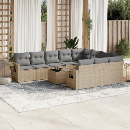 Set de sofás de jardín 11pzas con cojines ratán sintético beige en Conjuntos de jardín | Comprar online en Foru.es