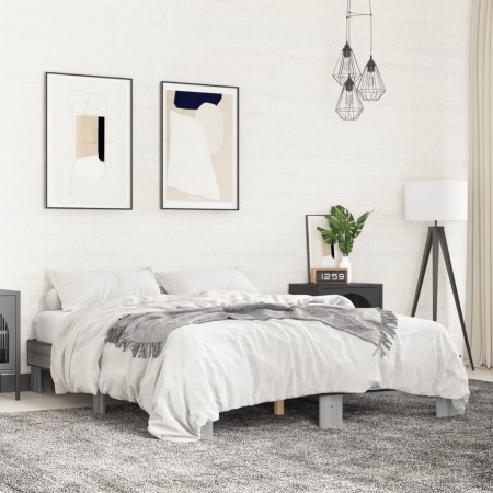 Estructura cama madera ingeniería metal gris Sonoma 150x200 cm de vidaXL, Camas y somieres - Ref: Foro24-3280235, Precio: 126...