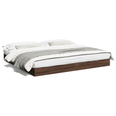 Estructura de cama madera de ingeniería marrón roble 200x200 cm de vidaXL, Camas y somieres - Ref: Foro24-841999, Precio: 99,...