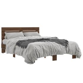 Estructura cama madera ingeniería metal marrón roble 140x190 cm de vidaXL, Camas y somieres - Ref: Foro24-3280171, Precio: 14...