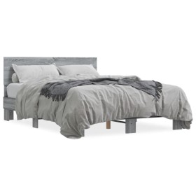Estructura cama madera ingeniería metal gris Sonoma 120x200 cm de vidaXL, Camas y somieres - Ref: Foro24-3280200, Precio: 145...