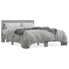 Sonoma gray metal engineered wood bed frame 120x200 cm by vidaXL, Beds and slatted bases - Ref: Foro24-3280200, Price: 142,28...