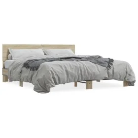 Engineered wood metal bed frame Sonoma oak 180x200 cm by vidaXL, Beds and slatted bases - Ref: Foro24-3280178, Price: 153,36 ...