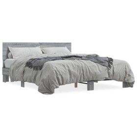 Estructura cama madera ingeniería metal gris Sonoma 150x200 cm de vidaXL, Camas y somieres - Ref: Foro24-3280190, Precio: 151...