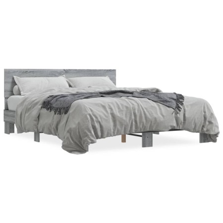 Estructura cama madera ingeniería metal gris Sonoma 150x200 cm de vidaXL, Camas y somieres - Ref: Foro24-3280190, Precio: 151...