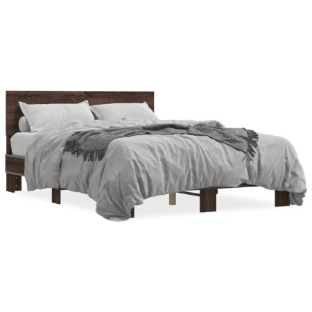 Estructura cama madera ingeniería metal marrón roble 140x190 cm de vidaXL, Camas y somieres - Ref: Foro24-3280216, Precio: 14...