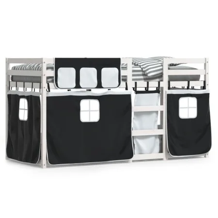 Litera con cortinas madera maciza pino blanco y negro 75x190 cm de vidaXL, Camas y somieres - Ref: Foro24-3283913, Precio: 17...