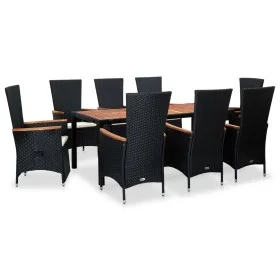 Set comedor de jardín 9 piezas y cojines ratán sintético negro de vidaXL, Conjuntos de jardín - Ref: Foro24-47682, Precio: 88...