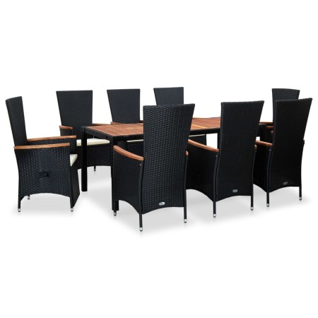 Set comedor de jardín 9 piezas y cojines ratán sintético negro de vidaXL, Conjuntos de jardín - Ref: Foro24-47682, Precio: 90...