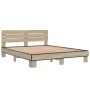 Estructura cama madera ingeniería metal roble Sonoma 160x200 cm de vidaXL, Camas y somieres - Ref: Foro24-3280138, Precio: 14...