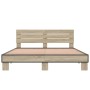 Estructura cama madera ingeniería metal roble Sonoma 160x200 cm de vidaXL, Camas y somieres - Ref: Foro24-3280138, Precio: 14...