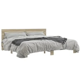 Engineered wood metal bed frame Sonoma oak 180x200 cm by vidaXL, Beds and slatted bases - Ref: Foro24-3280133, Price: 154,71 ...