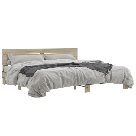 Estructura cama madera ingeniería metal roble Sonoma 180x200 cm de vidaXL, Camas y somieres - Ref: Foro24-3280133, Precio: 15...