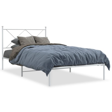 Estructura de cama de metal con cabecero blanco 100x190 cm de vidaXL, Camas y somieres - Ref: Foro24-376545, Precio: 65,72 €,...