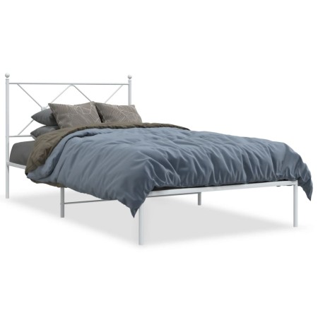 Estructura de cama de metal con cabecero blanco 107x203 cm de vidaXL, Camas y somieres - Ref: Foro24-376547, Precio: 79,01 €,...